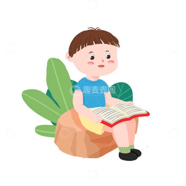 可爱读书的小孩六一儿童节卡通元素