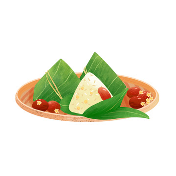 绿色手绘端午节粽子和红枣元素