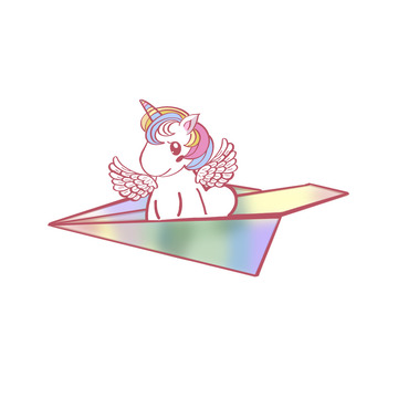 彩色可爱卡通彩虹小白马纸飞机六一儿童节