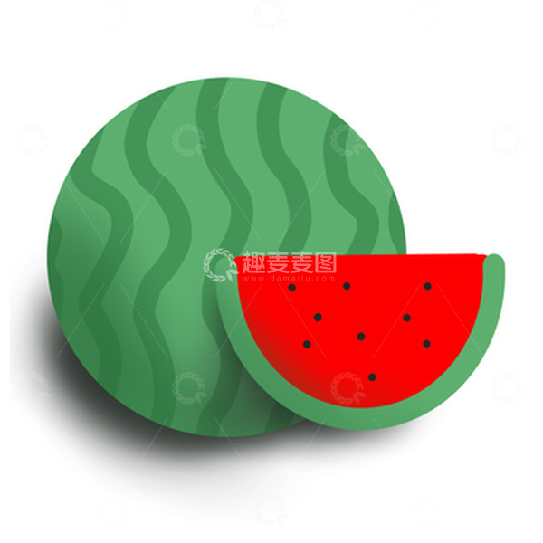 源文件下载【趣麦麦图】立体绿色西瓜手绘图