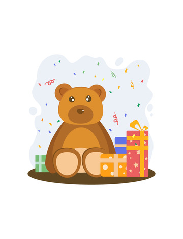 卡通小熊毛绒玩具礼物彩带母婴儿童插画