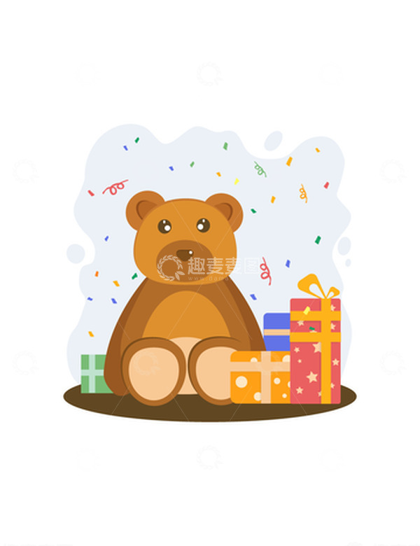 卡通小熊毛绒玩具礼物彩带母婴儿童插画