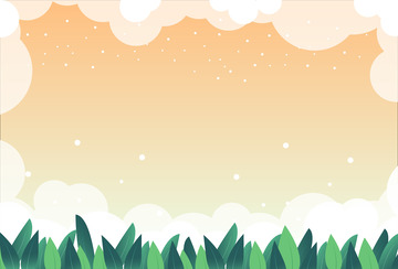 手绘天空草地草坪风景星星插画海报背景