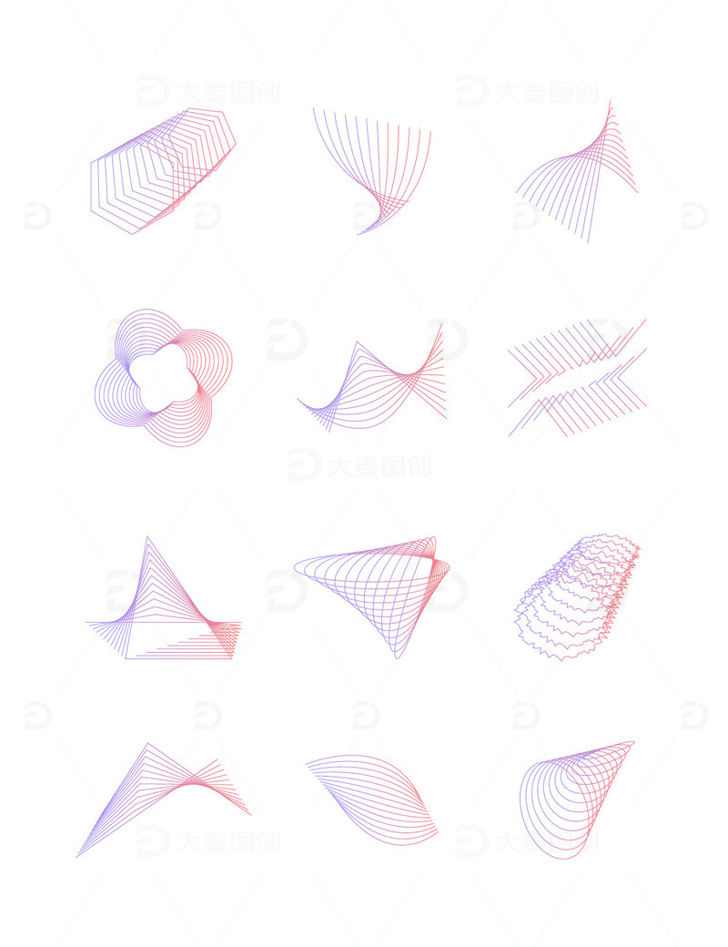 源文件下载【趣麦麦图】科技酸性时尚线条曲线扭曲装饰图形图标