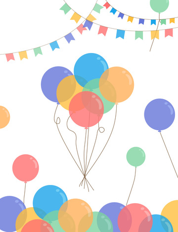 可爱气球飘浮彩旗节日庆典活动装饰插画