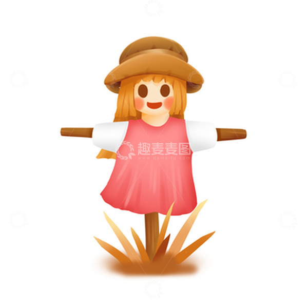 源文件下载【趣麦麦图】手绘卡通简约芒种稻草人元素