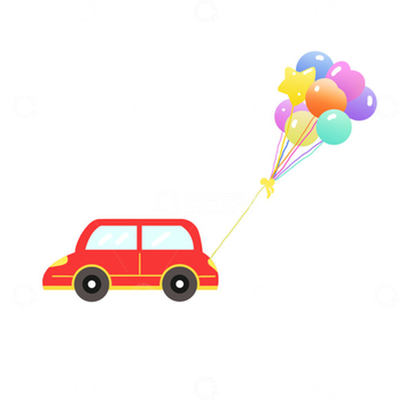 卡通玩具车和气球六一儿童节元素