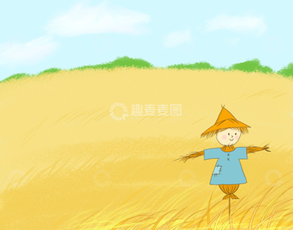 源文件下载【趣麦麦图】金色稻草人芒种麦田插画