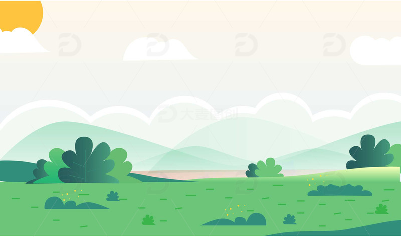 手绘春天户外草坪草地野营风景大自然插画