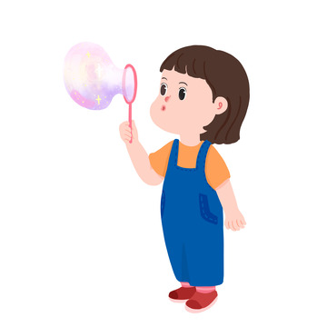 可爱卡通小孩吹泡泡六一儿童节元素
