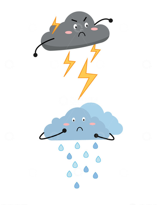 源文件下载【趣麦麦图】-卡通天气打雷闪电下雨生气伤心表情包矢量图