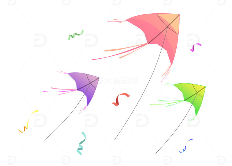 源文件下载【趣麦麦图】粉色彩色风筝六一儿童节节日手绘图