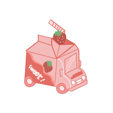 粉色可爱卡通饮料玩具车六一儿童节手绘图