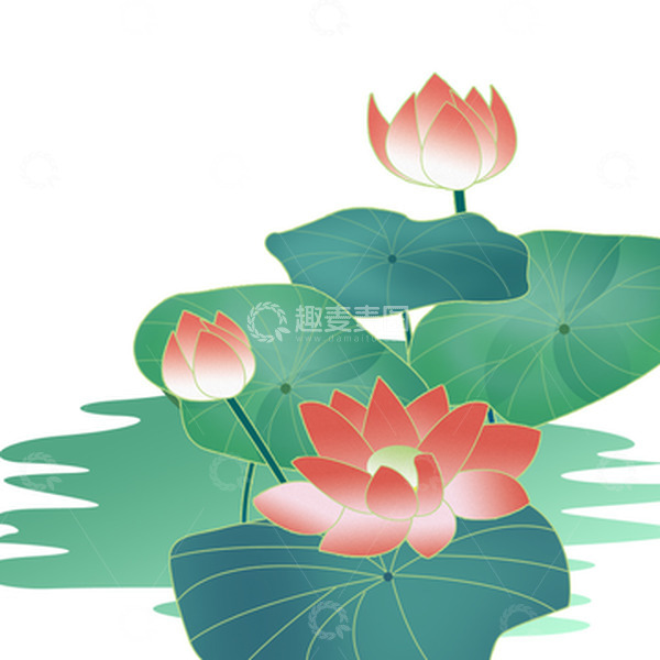 源文件下载【趣麦麦图】绿色小清新夏日荷花夏季手绘图