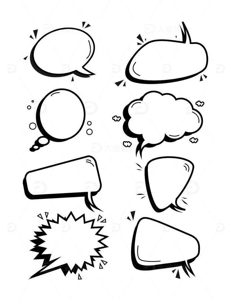 卡通可爱漫画爆炸对话框气泡标签文本边框