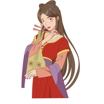 古典琵琶美人手绘图