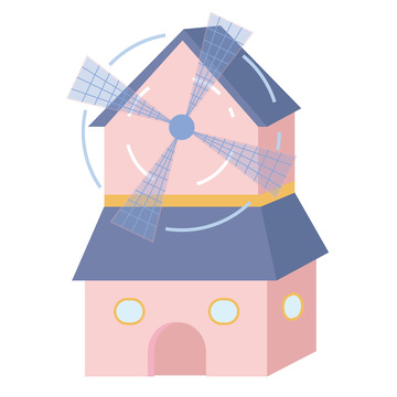 蓝粉色可爱卡通风车房子六一儿童节插画