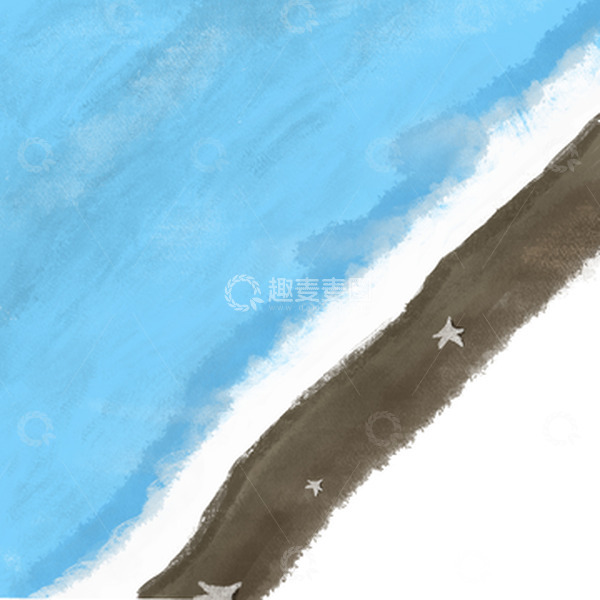 源文件下载【趣麦麦图】蓝色小清新沙滩海边海浪手绘图