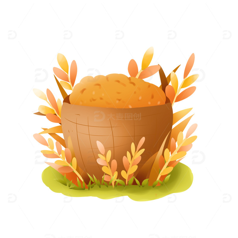 手绘芒种节气麦谷麦穗稻谷装饰元素