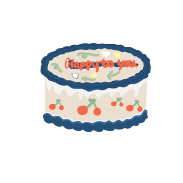 蓝色可爱樱桃生日蛋糕六一手绘图