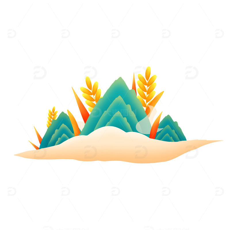 源文件下载【趣麦麦图】矢量手绘山峰渐变芒种麦穗装饰元素