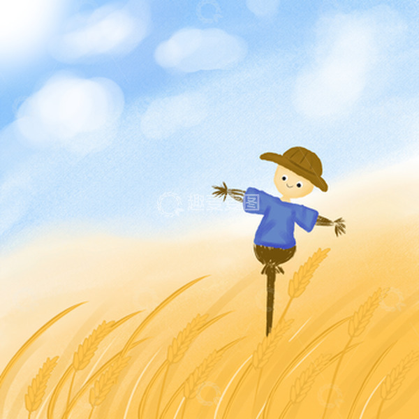 源文件下载【趣麦麦图】小清新芒种麦子夏日麦田稻草人