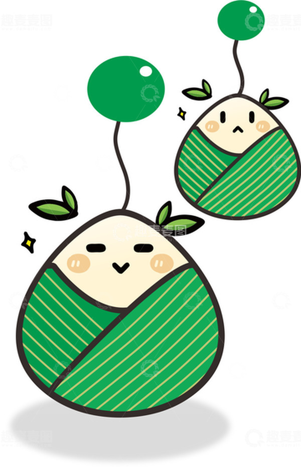 源文件下载【趣麦麦图】绿色 卡通 气球 小粽子 端午