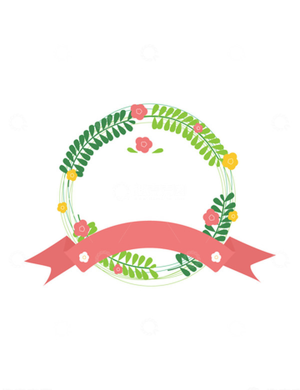 源文件下载【趣麦麦图】绿植花环花纹边框婚礼丝带彩带标题装饰