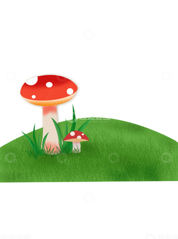 源文件下载【趣麦麦图】红色绿色可爱蘑菇丛野餐场景父亲节手绘图