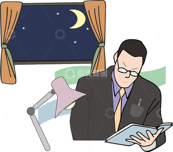 源文件下载【趣麦麦图】矢量 深夜工作的父亲 手绘插画