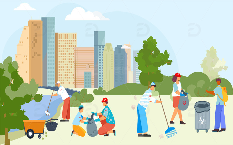 彩色扁平风志愿者日垃圾清理分类背景图