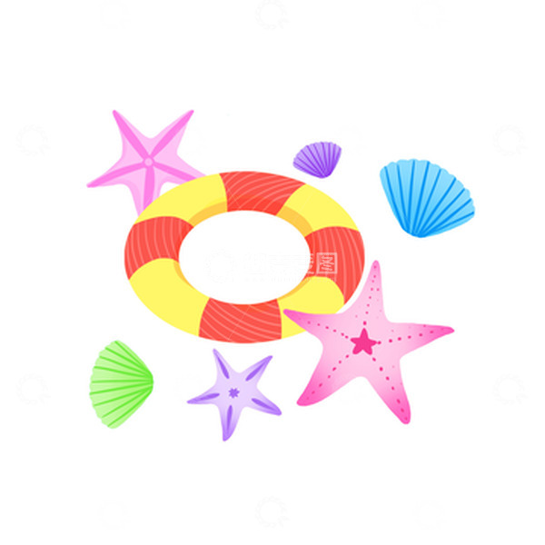 源文件下载【趣麦麦图】海边海星泳圈清凉夏至元素