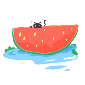 小清新夏天小猫咪西瓜夏至手绘