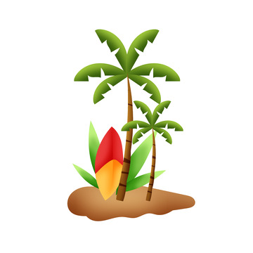 矢量手绘夏至棕榈树叶子冲浪板装饰元素