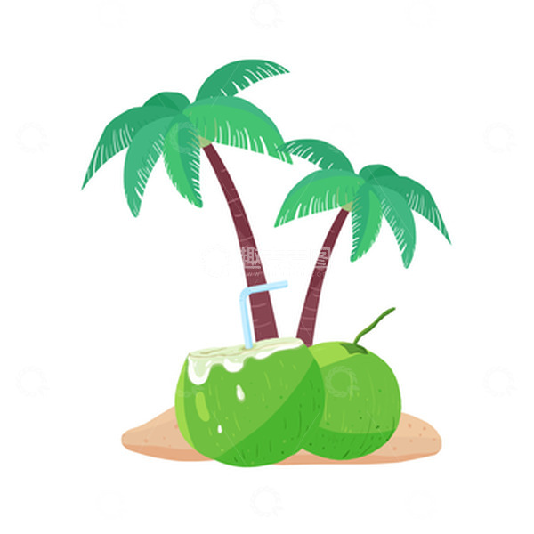 源文件下载【趣麦麦图】绿色海边度假椰子夏至元素