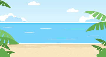 夏季海边沙滩户外自然风景大海插画背景