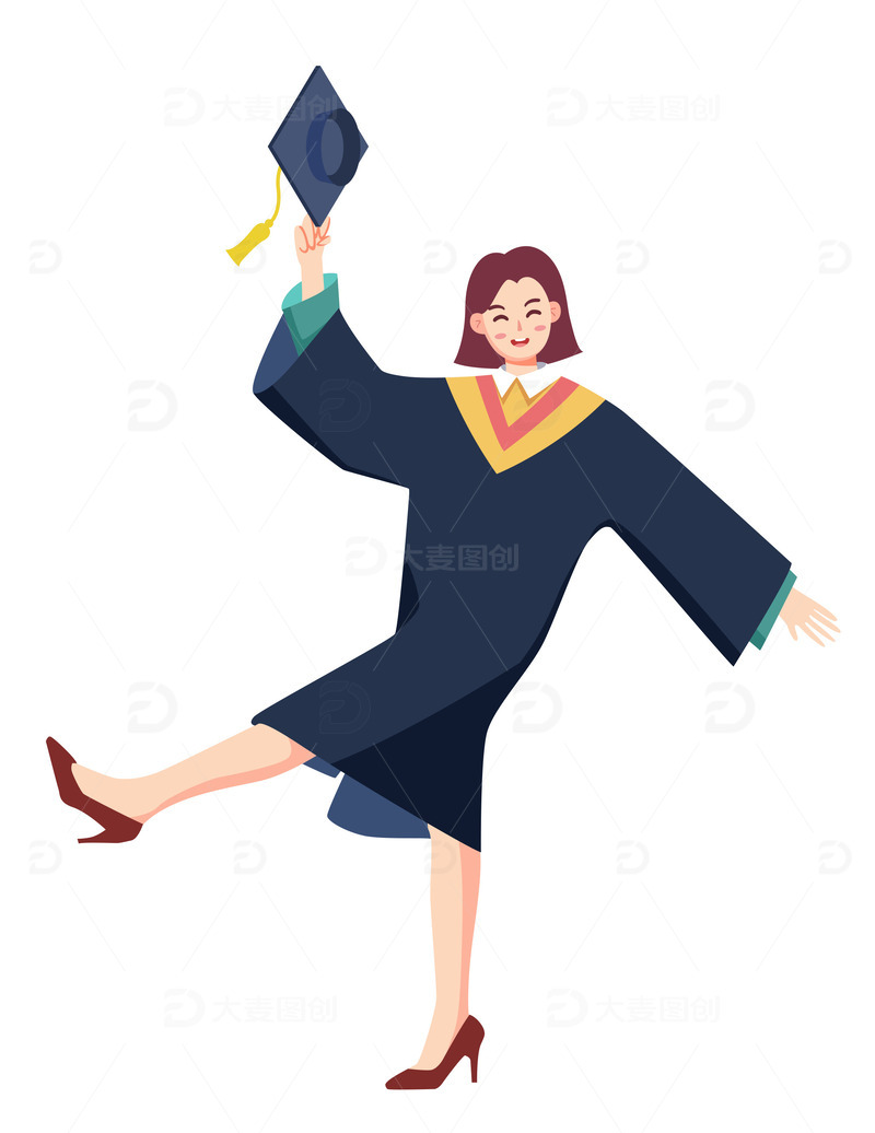 源文件下载【趣麦麦图】扁平学士服学士帽大学生毕业季人物矢量图