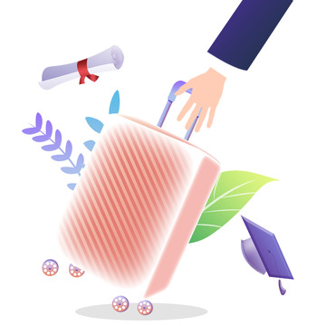 红色简约小清新毕业季毕业行李箱手绘图