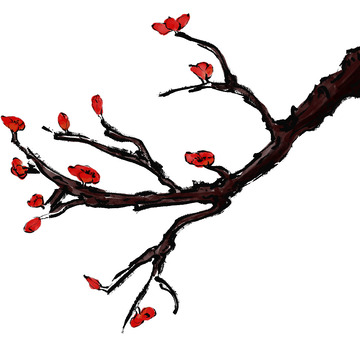 冬日水墨红梅