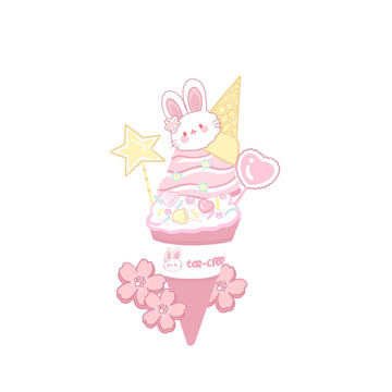 粉色可爱甜品冷饮小兔子冰淇淋夏至手绘图