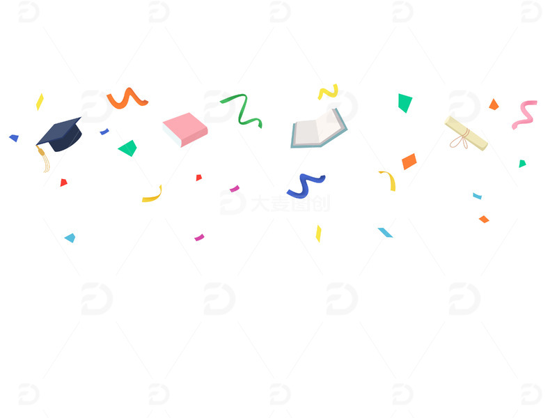 学士帽书本毕业快乐庆祝彩带卷子毕业季元素