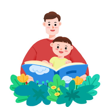 亲子阅读父亲和孩子父亲节元素