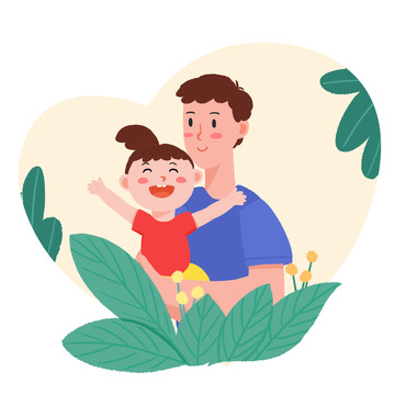 开心的父亲和女儿父亲节元素