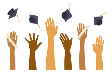 学士帽卷子手掌手势庆祝毕业季PNG元素