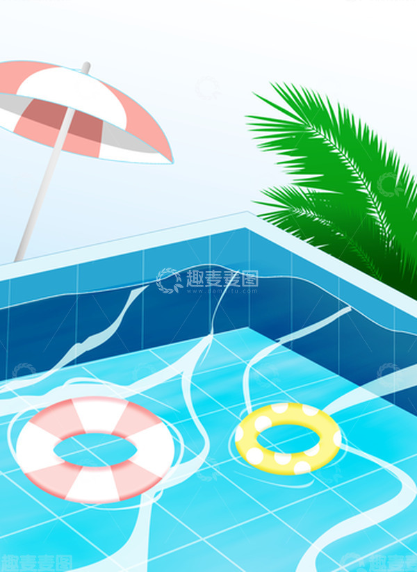 源文件下载【趣麦麦图】蓝色小清新夏至夏季泳池游泳避暑手绘背景图