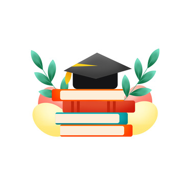 矢量手绘毕业季书本学士帽装饰元素