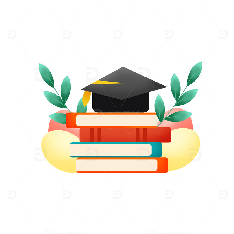 源文件下载【趣麦麦图】矢量手绘毕业季书本学士帽装饰元素