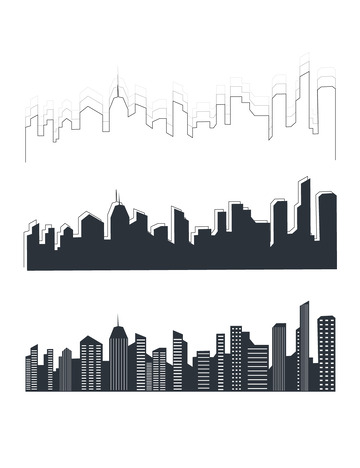 城市剪影建筑高楼地标大厦楼房高楼装饰背景