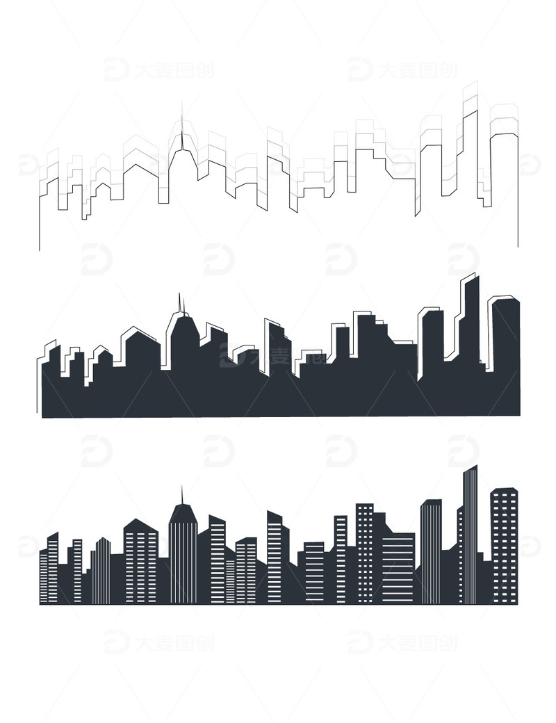 源文件下载【趣麦麦图】城市剪影建筑高楼地标大厦楼房高楼装饰背景