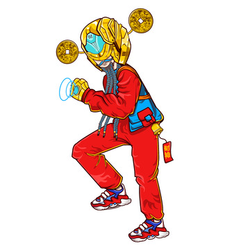 红色潮流国潮科技财神爷